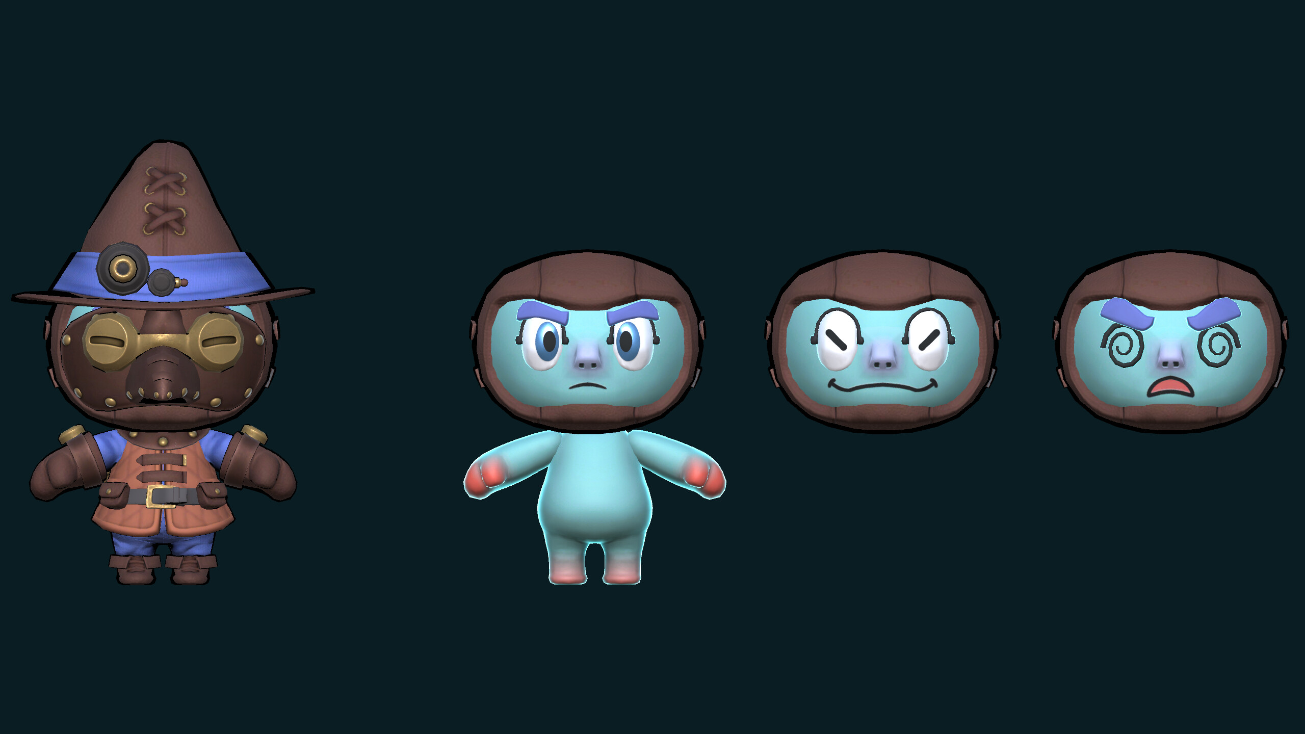 Cosmic Bombers — Bubble Punk character, body and face expression sheet