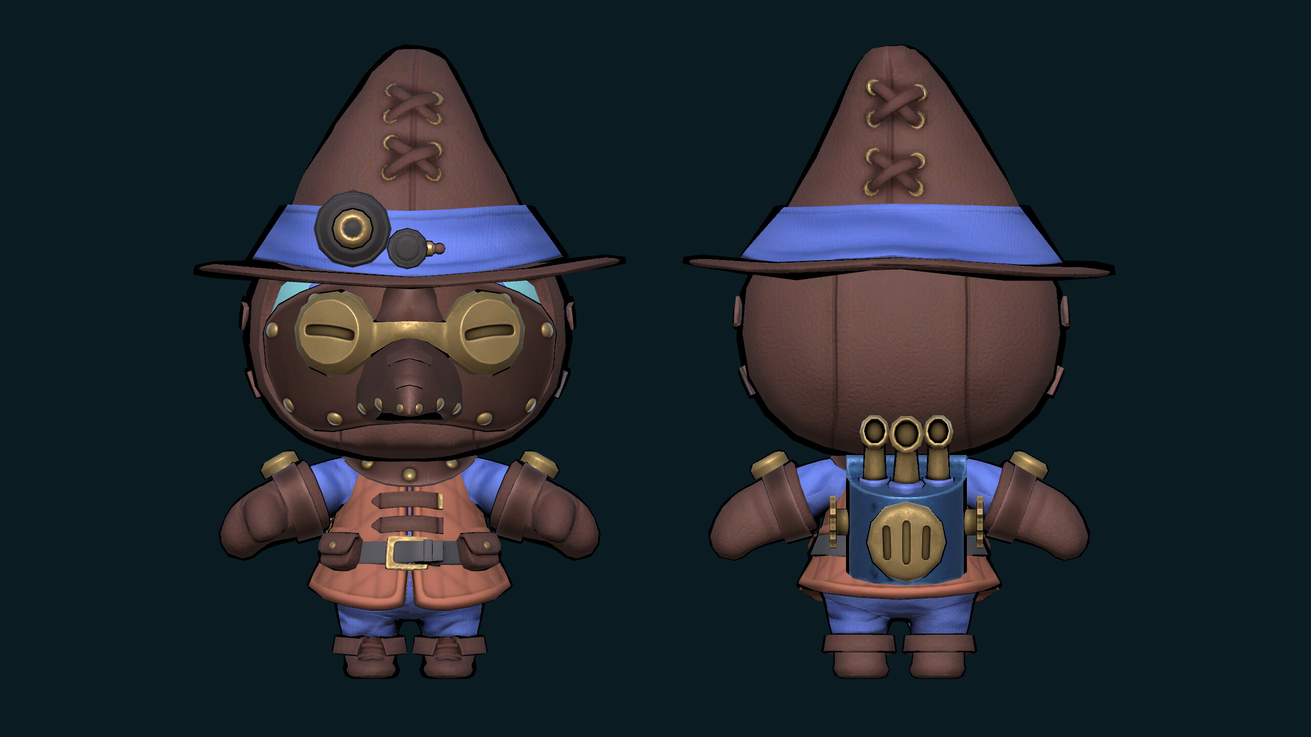 Cosmic Bombers — Bubble Punk character, front and back turnaround