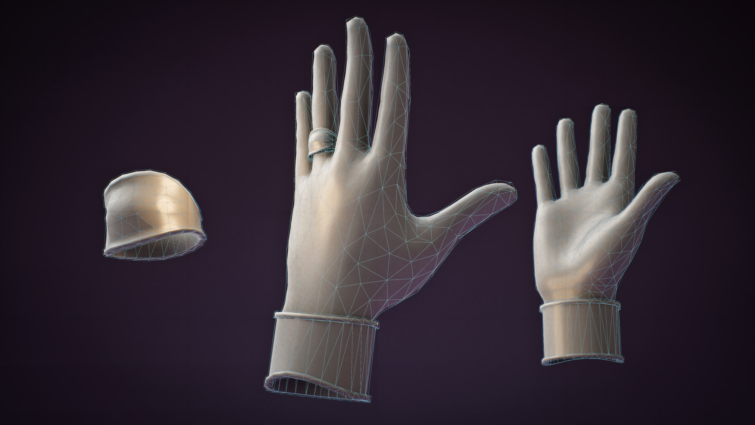 Egypt VR — clay render with wireframe topology overlay