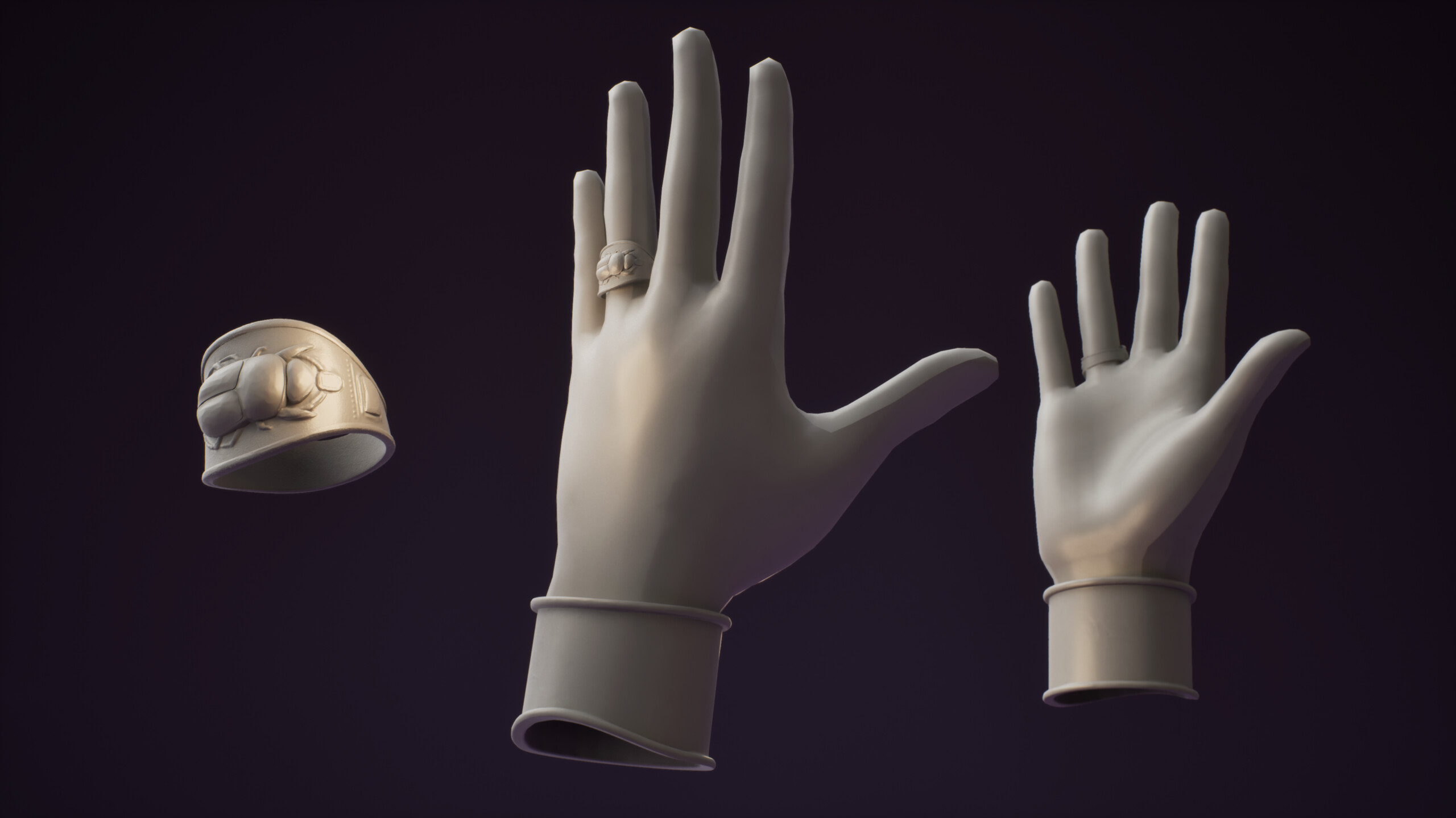 Egypt VR — sculpt detail on the bracelet and scarab ring