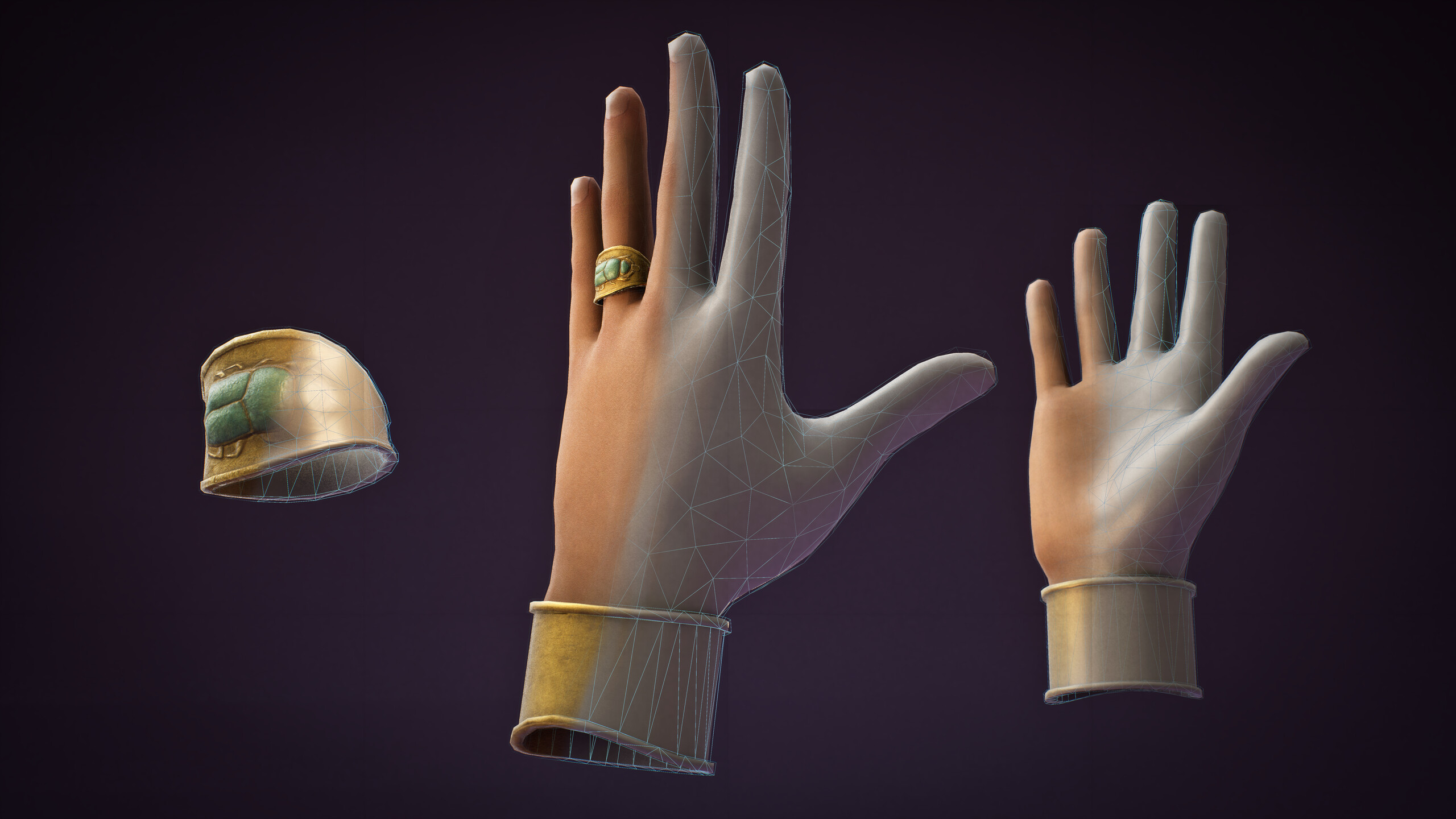Egypt VR — texture and wireframe breakdown of the VR hands