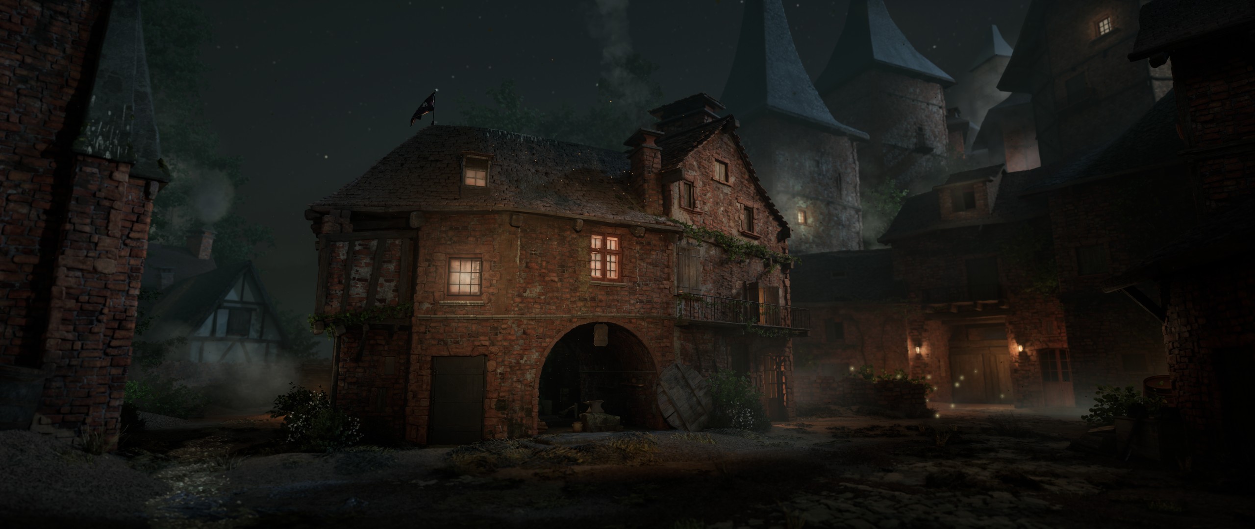 The Town — town square, wide night beauty render