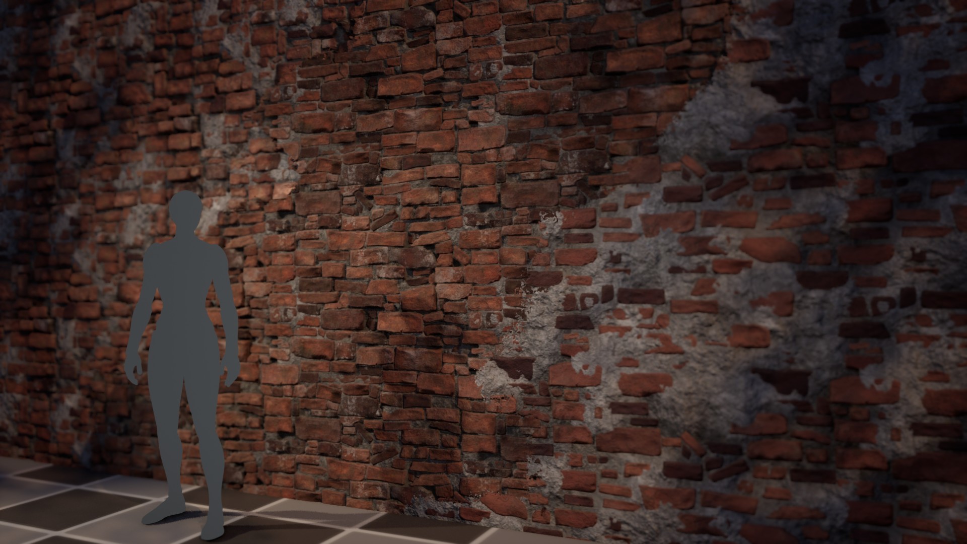 The Town — vertex-painted brick wall showing plaster blend in UE5