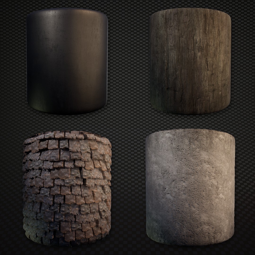 The Town — material showcase: iron, aged wood, roof tile and stone plaster