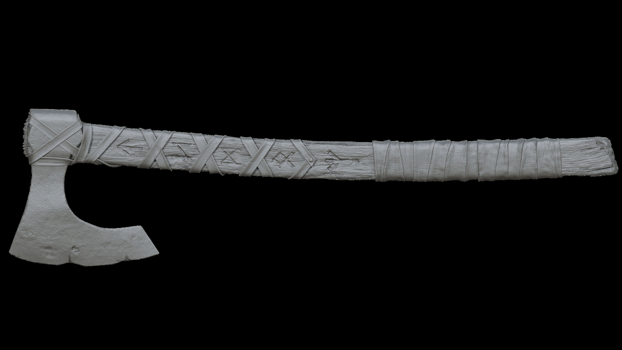 Viking Axe — untextured clay render, full side profile