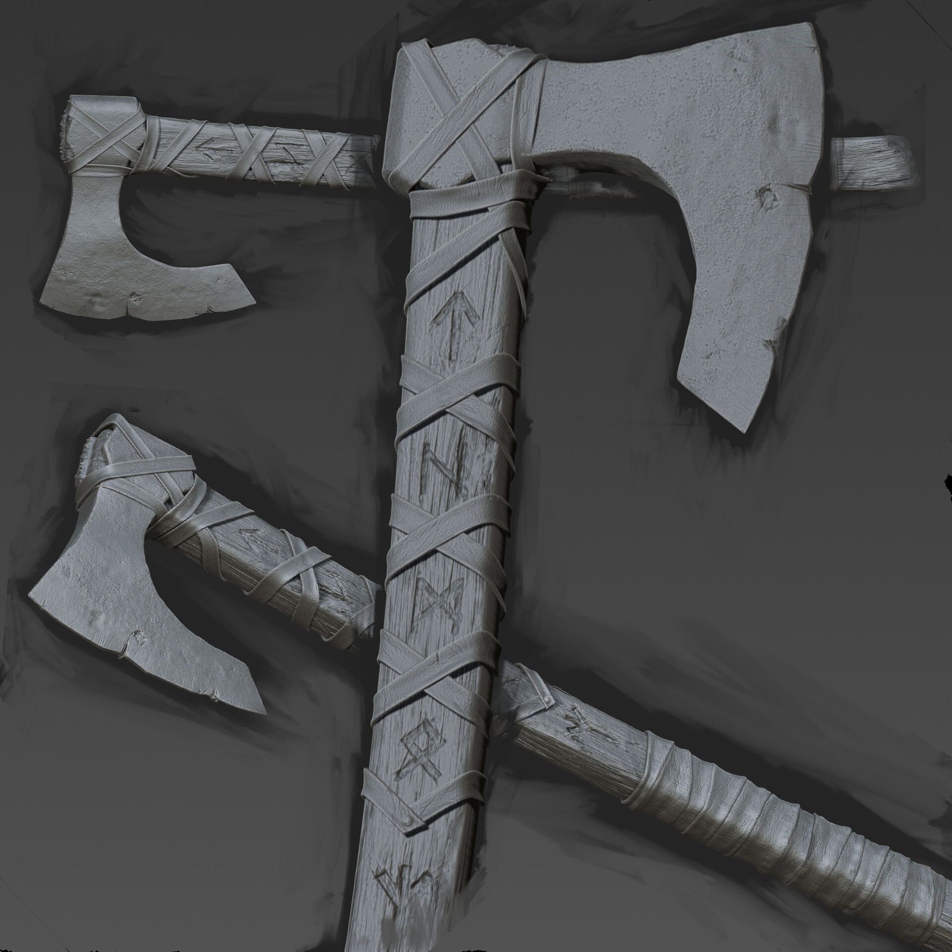Viking Axe — high-poly sculpt shown from multiple angles