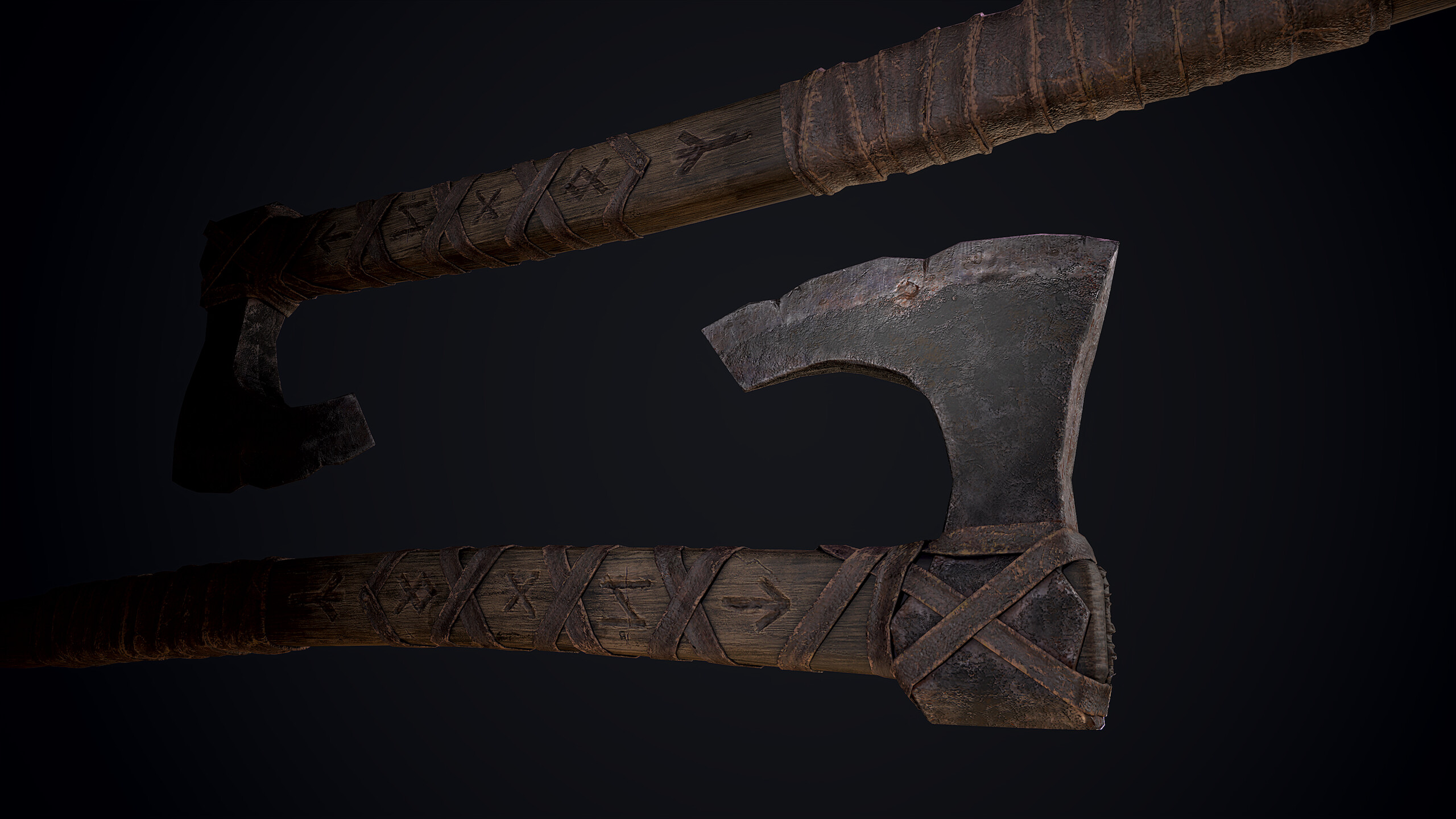Viking Axe — dramatic close-up on the final textured axe head and handle