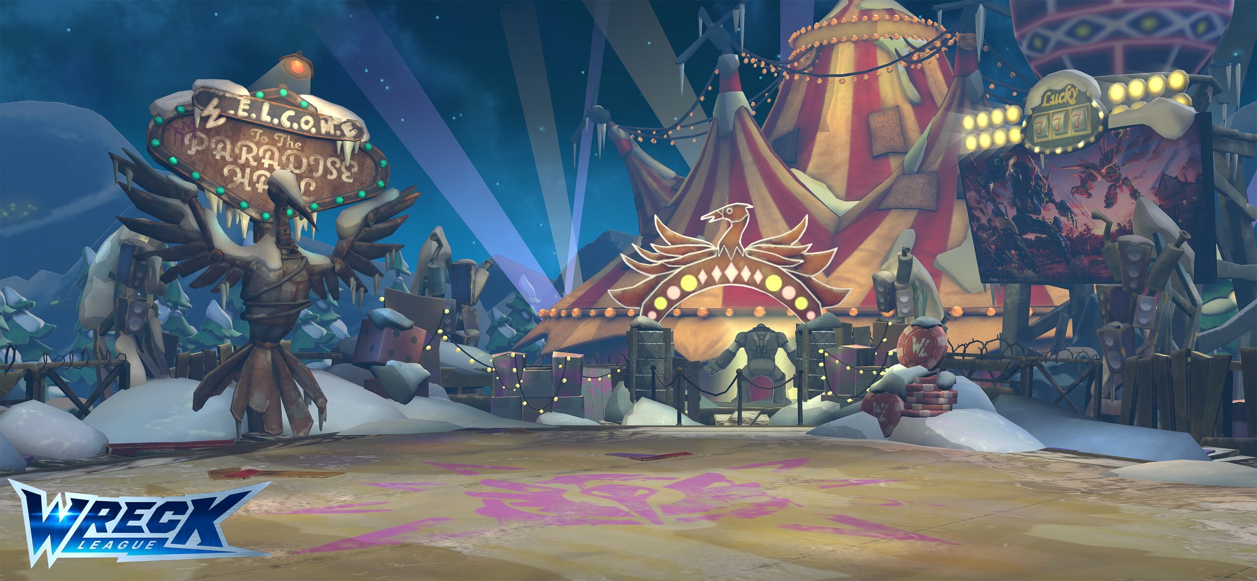 Wreck League — Environments — Paradise Steep, snowy carnival and casino environment