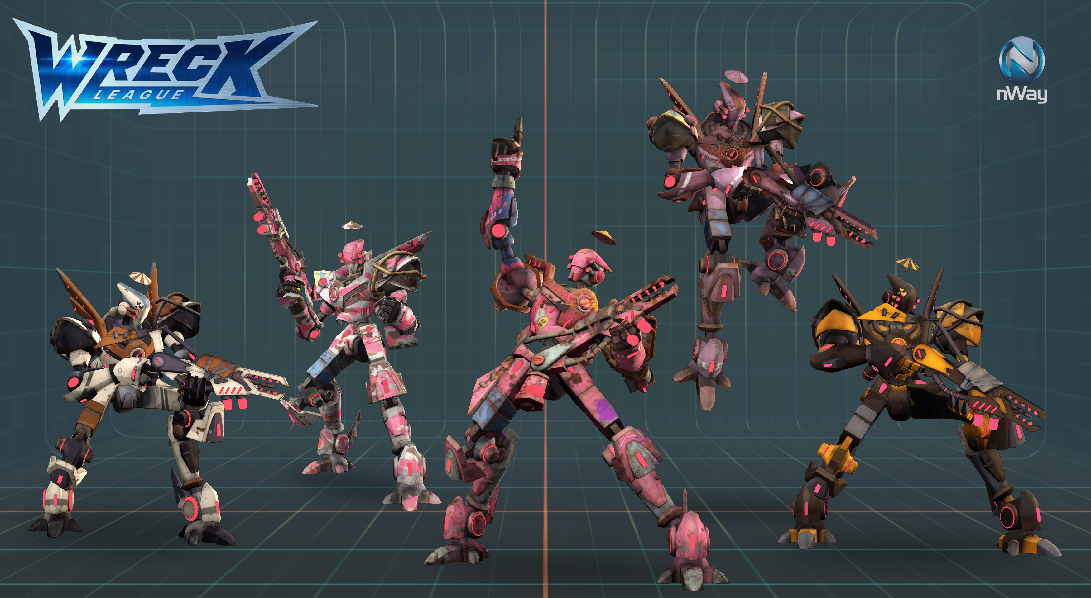 Wreck League — Hero Character — Kennel mech character with rifle, final textured turnaround