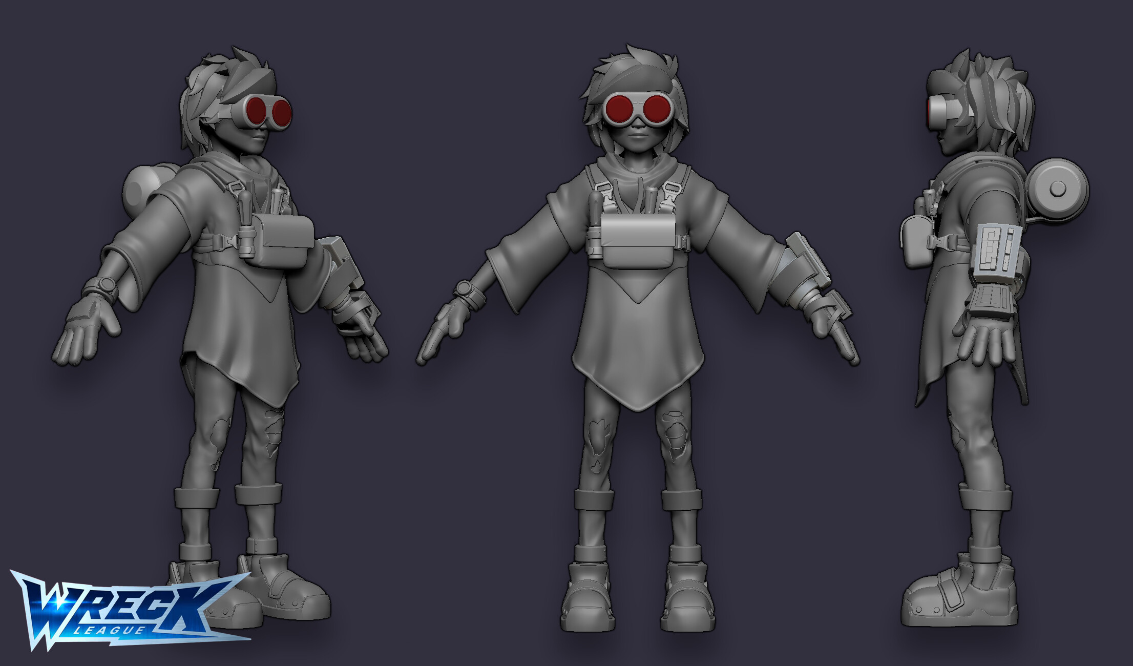 Wreck League — Hero Character — Bodhi character, three-quarter turnaround sculpt