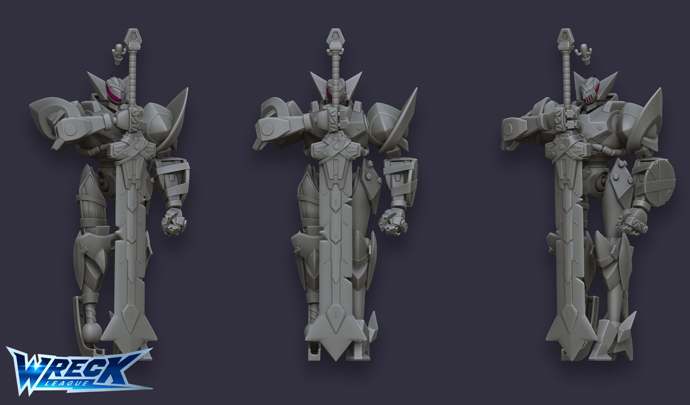 Wreck League — Hero Character — armored knight character, turnaround sculpt